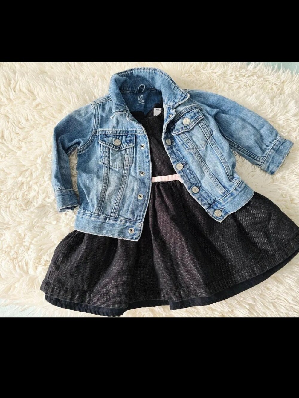 Girls Light Wash Denim Jacket - Blue And Black Dress
